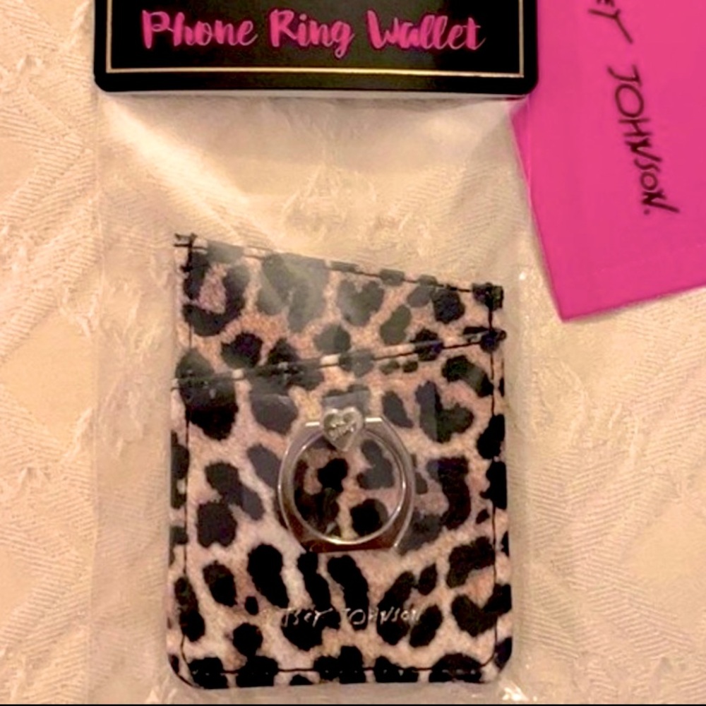 Betsey Johnson Stick On Phone Ring Wallet Leopard